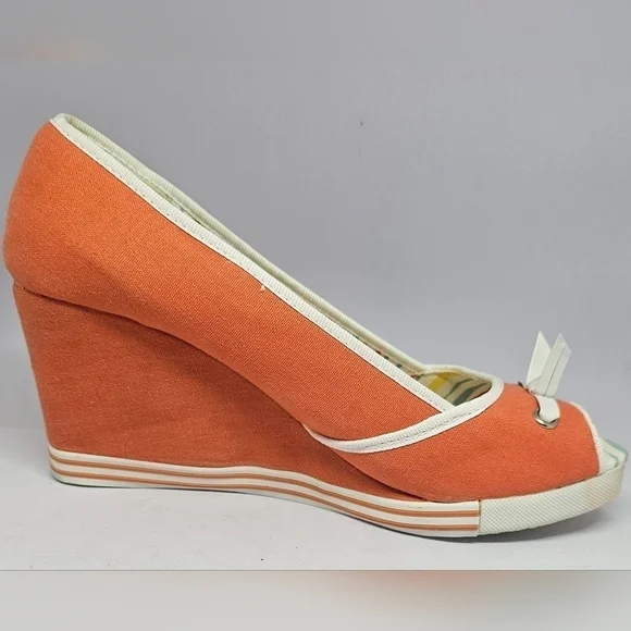 Joe Boxer Women's Orange Canvas Wedges Size 9 - Picture 9 of 11
